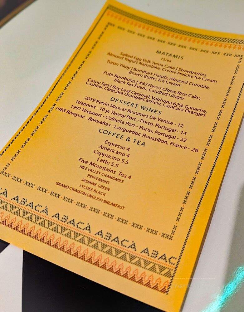 Abaca - San Francisco, CA menu_pic
