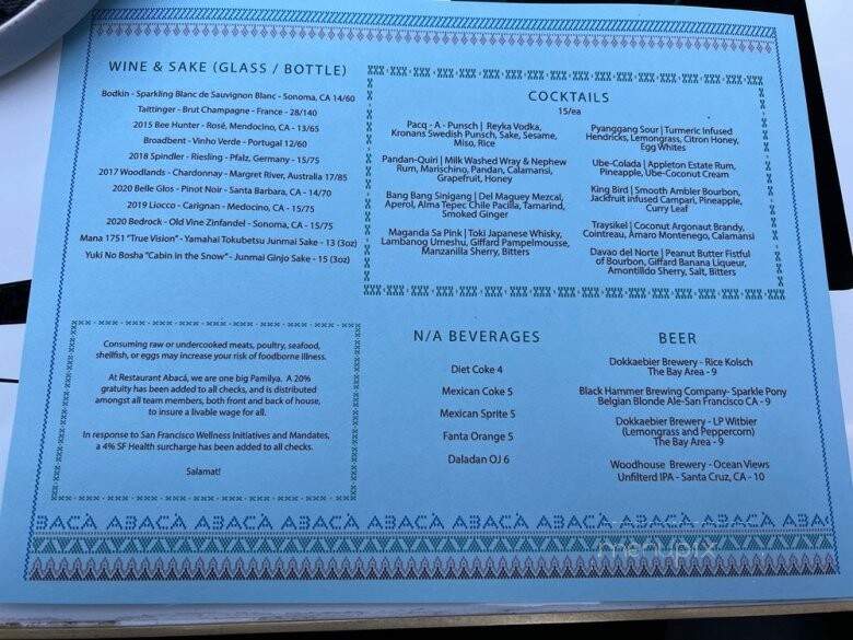 Abaca - San Francisco, CA menu_pic