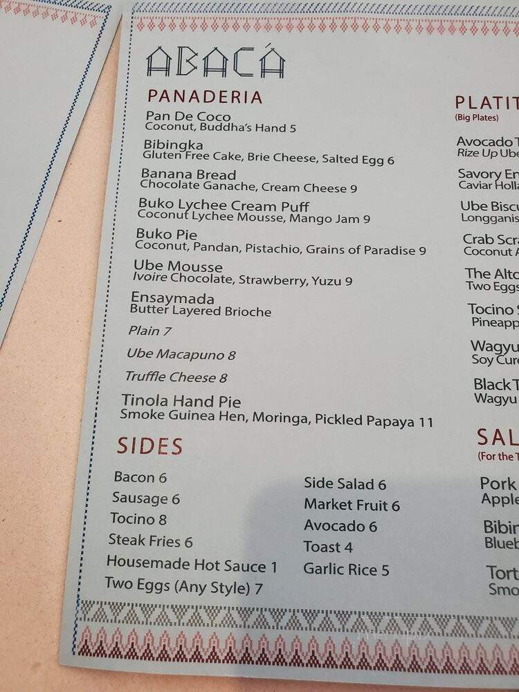 Abaca - San Francisco, CA menu_pic