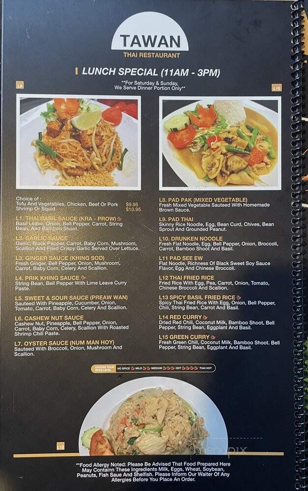 Tawan - Carlisle, PA menu_pic
