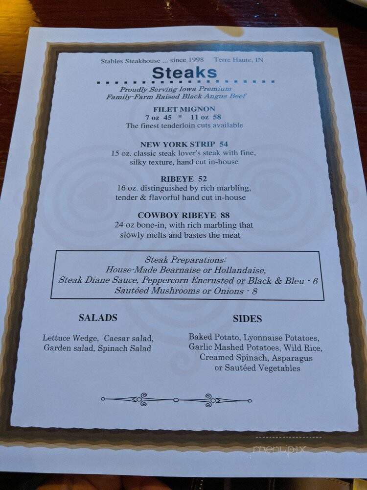 Stables Steak House - Terre Haute, IN menu_pic