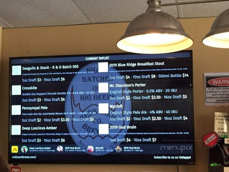 Redbeard Brewing Company - Staunton, VA menu_pic