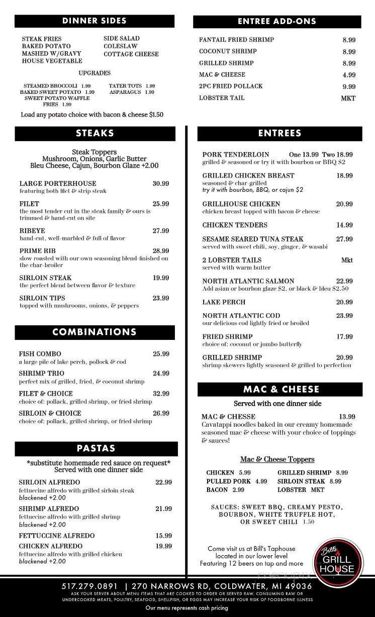 Bills Grill - Coldwater, MI menu_pic