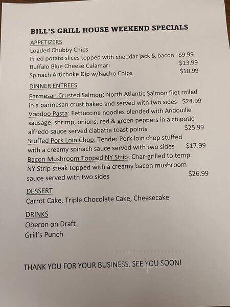 Bills Grill - Coldwater, MI menu_pic