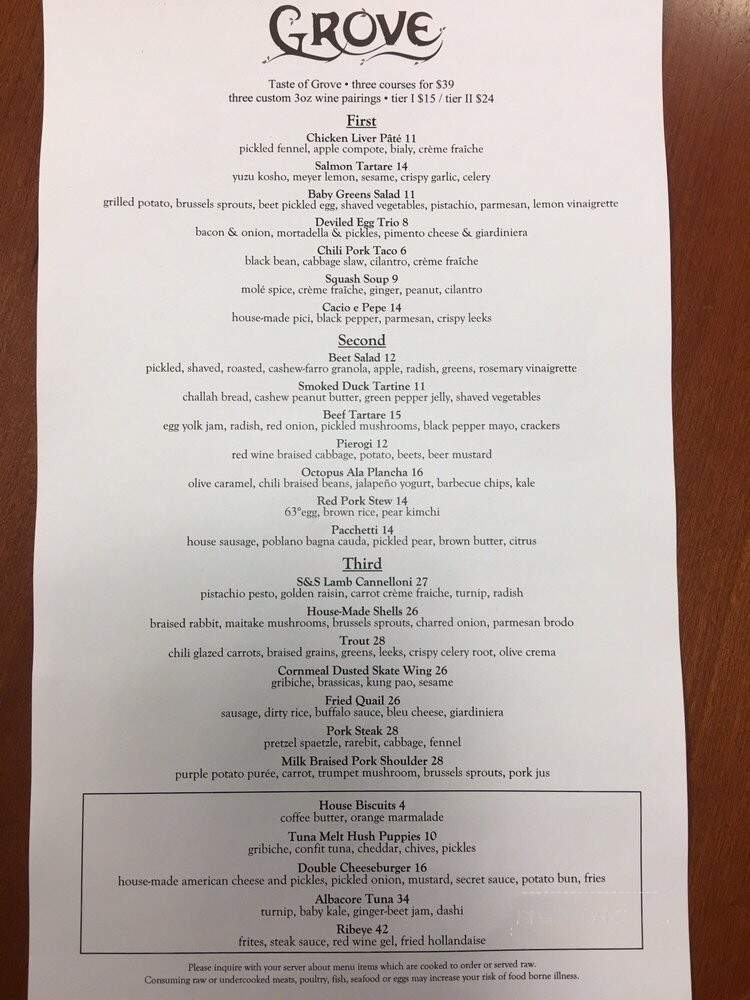 Grove grand outlet rapids menu