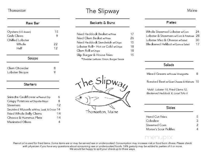 The Slipway Restaurant - Thomaston, ME menu_pic