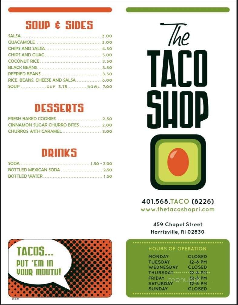 Taco Shop - Burrillville, RI menu_pic