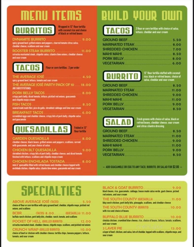 Taco Shop - Burrillville, RI menu_pic