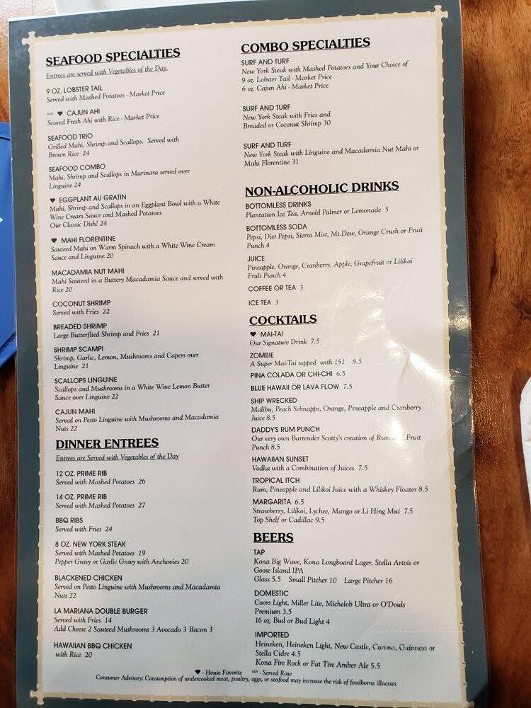 La Mariana Restaurant & Bar - Honolulu, HI menu_pic