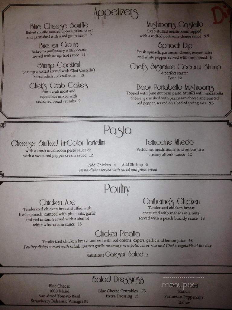 Costello's Continental Cuisine - Enid, OK menu_pic