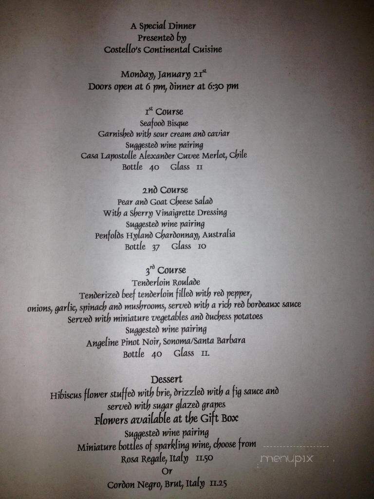 Costello's Continental Cuisine - Enid, OK menu_pic