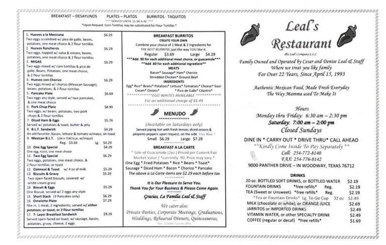 Leal's - Waco, TX menu_pic