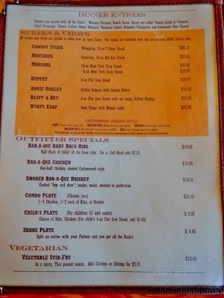 Cottonwood Steakhouse - Bluff, UT menu_pic