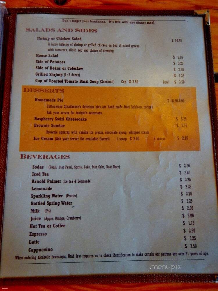 Cottonwood Steakhouse - Bluff, UT menu_pic