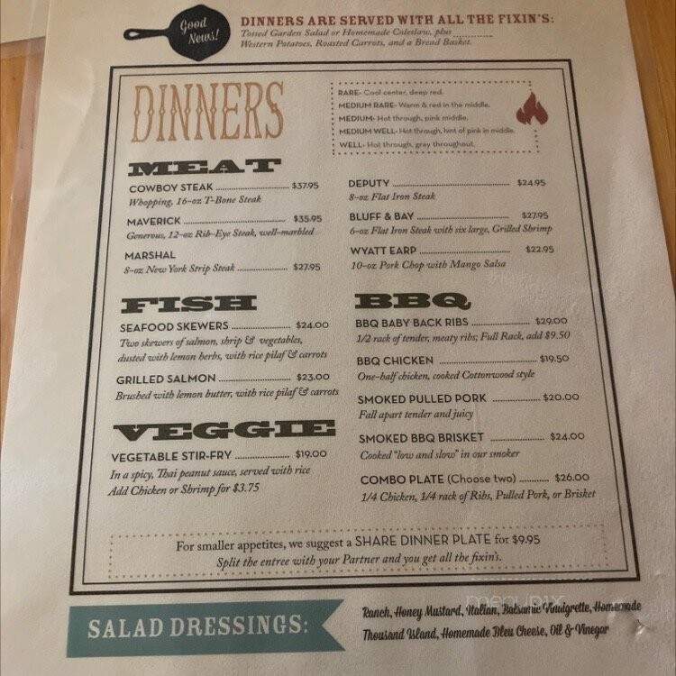 Cottonwood Steakhouse - Bluff, UT menu_pic