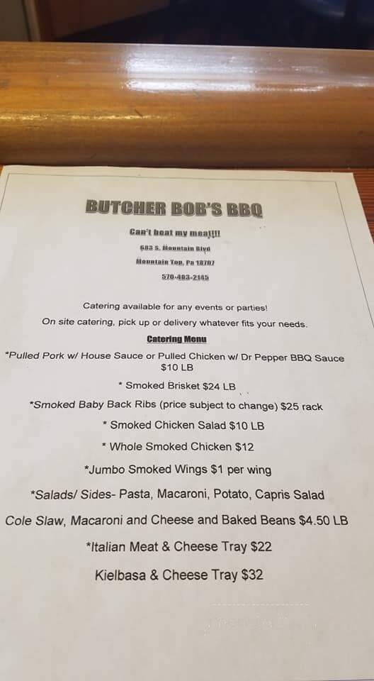 Butcher Bob's BBQ - Mountain Top, PA menu_pic