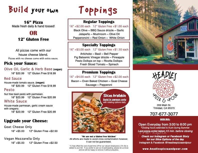 Headies Pizza & Pour - Trinidad, CA menu_pic