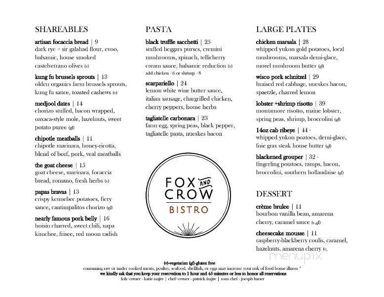 Fox and Crow Bistro - Ripon, WI menu_pic