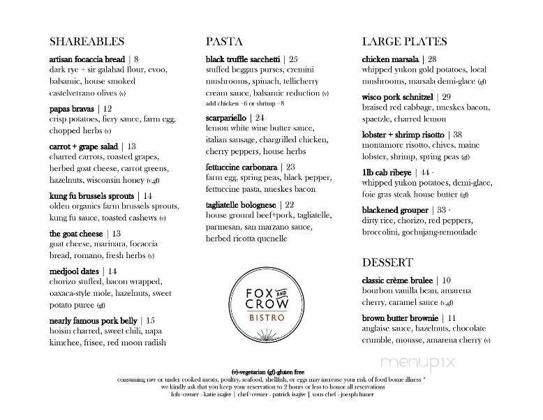 Fox and Crow Bistro - Ripon, WI menu_pic