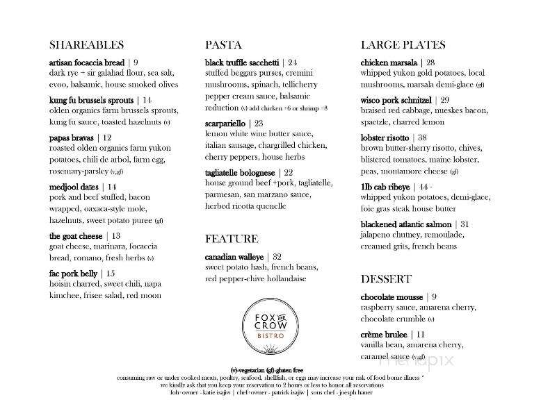 Fox and Crow Bistro - Ripon, WI menu_pic
