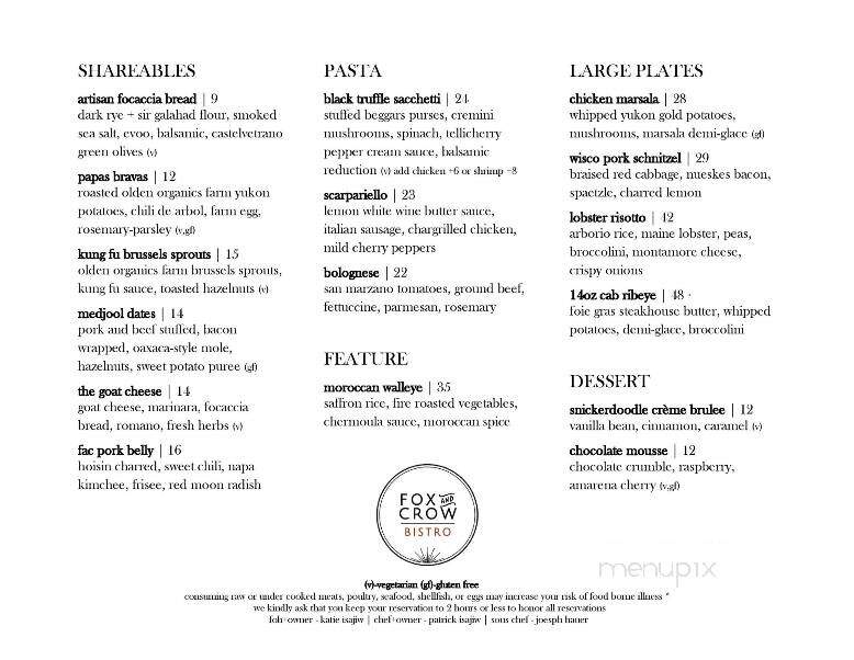 Fox and Crow Bistro - Ripon, WI menu_pic