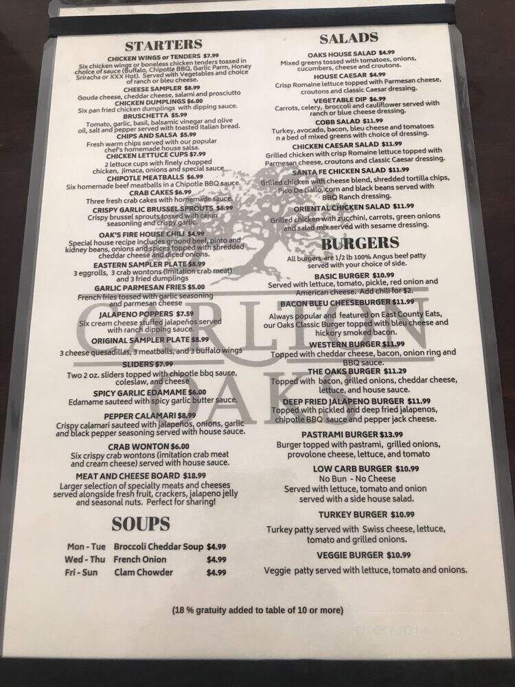 The Oaks Bar & Grill - Santee, CA menu_pic