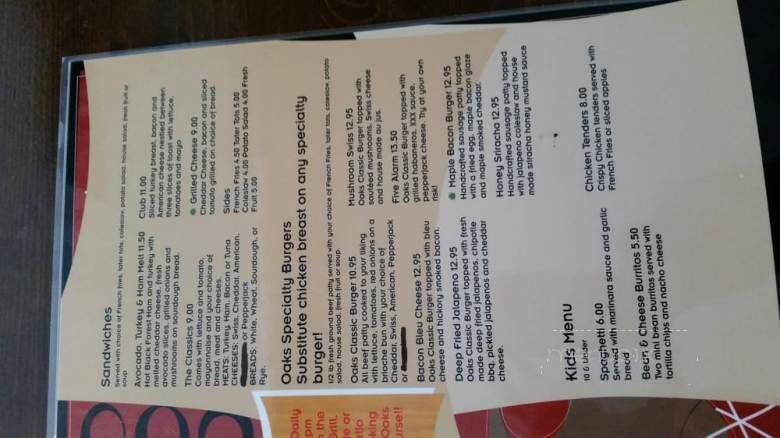 The Oaks Bar & Grill - Santee, CA menu_pic