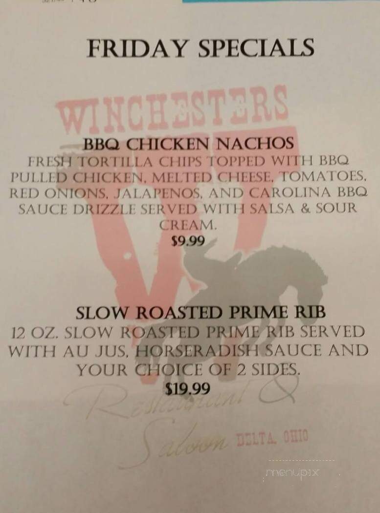 Winchesters Restaurant & Sln - Delta, OH menu_pic