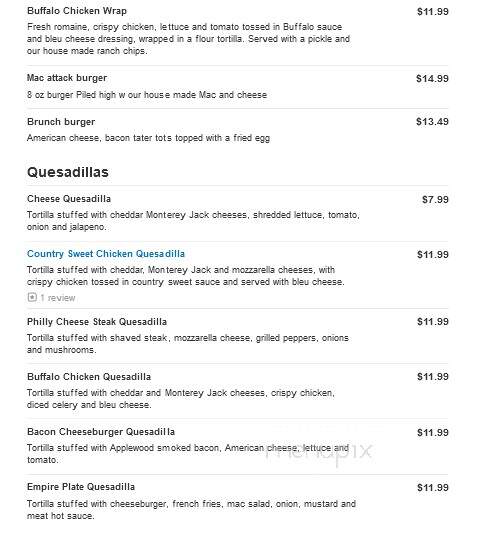 Empire Bar and Grill - Webster, NY menu_pic