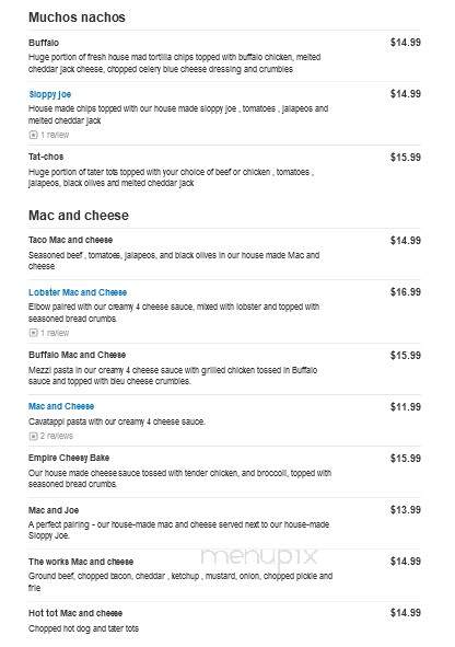 Empire Bar and Grill - Webster, NY menu_pic