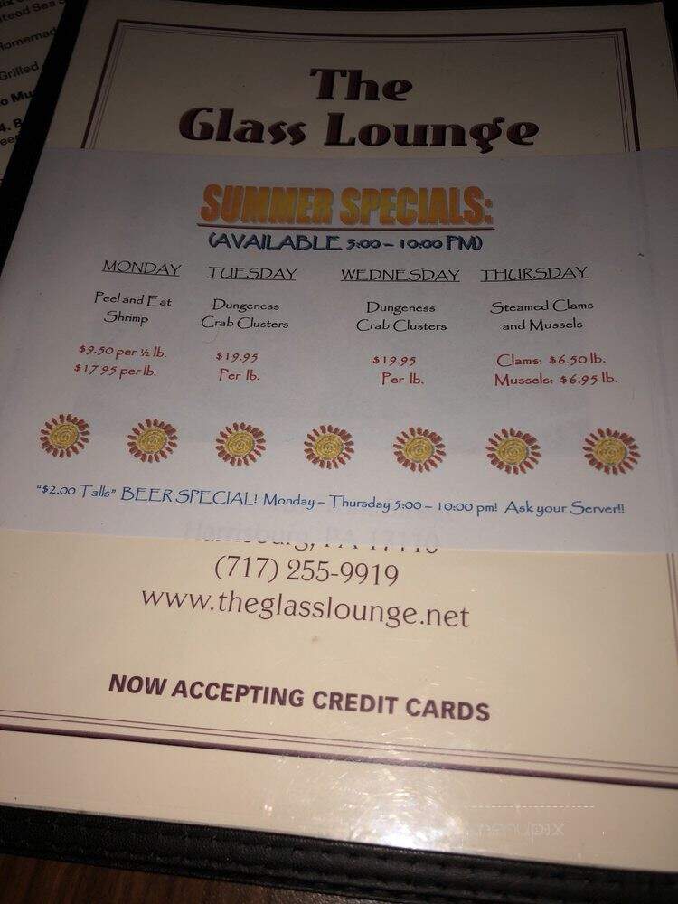 Glass Lounge Restaurant - Harrisburg, PA menu_pic