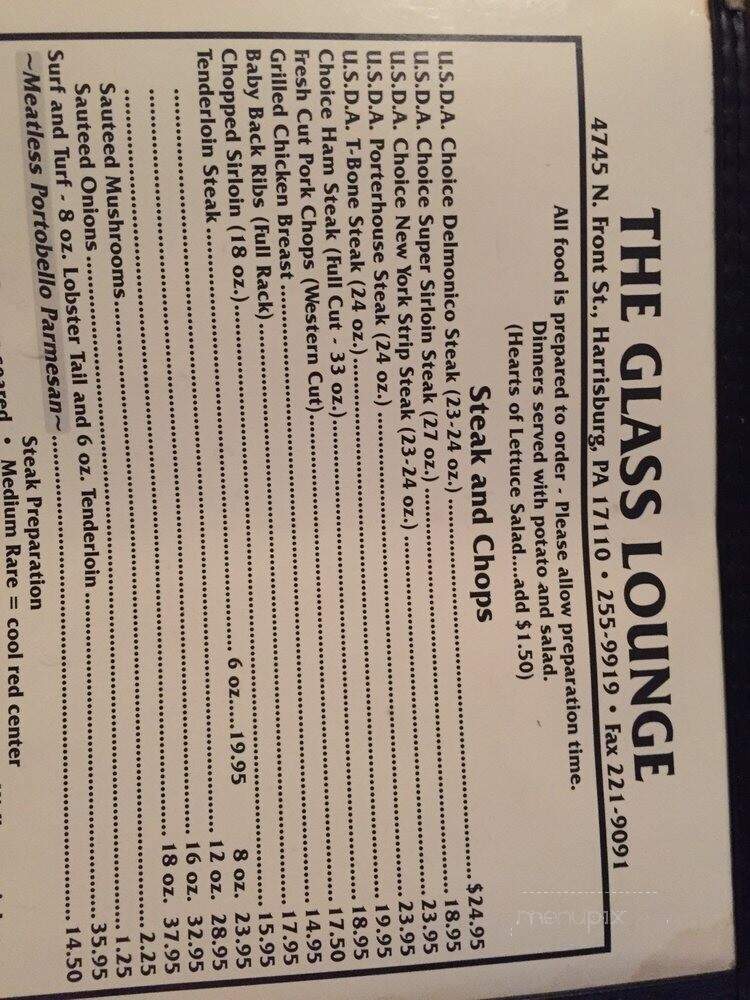 Glass Lounge Restaurant - Harrisburg, PA menu_pic