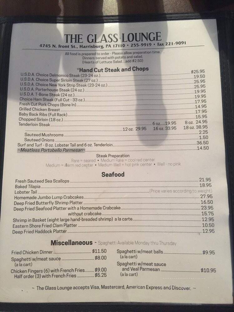 Glass Lounge Restaurant - Harrisburg, PA menu_pic