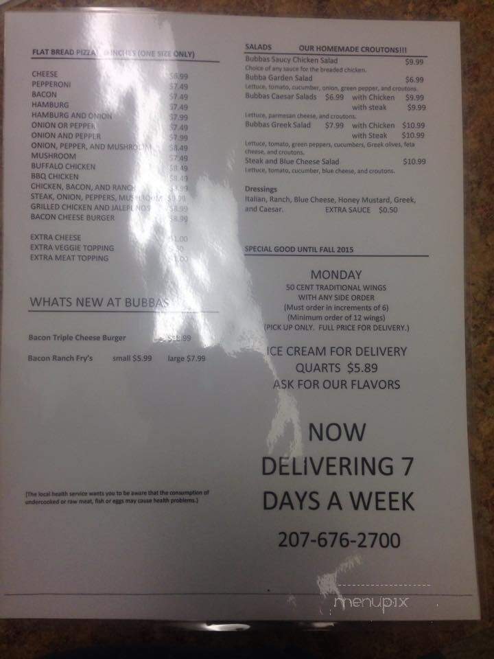 Bubba Frye's - North Berwick, ME menu_pic