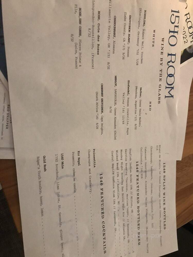 1540 Room - Savannah, GA menu_pic