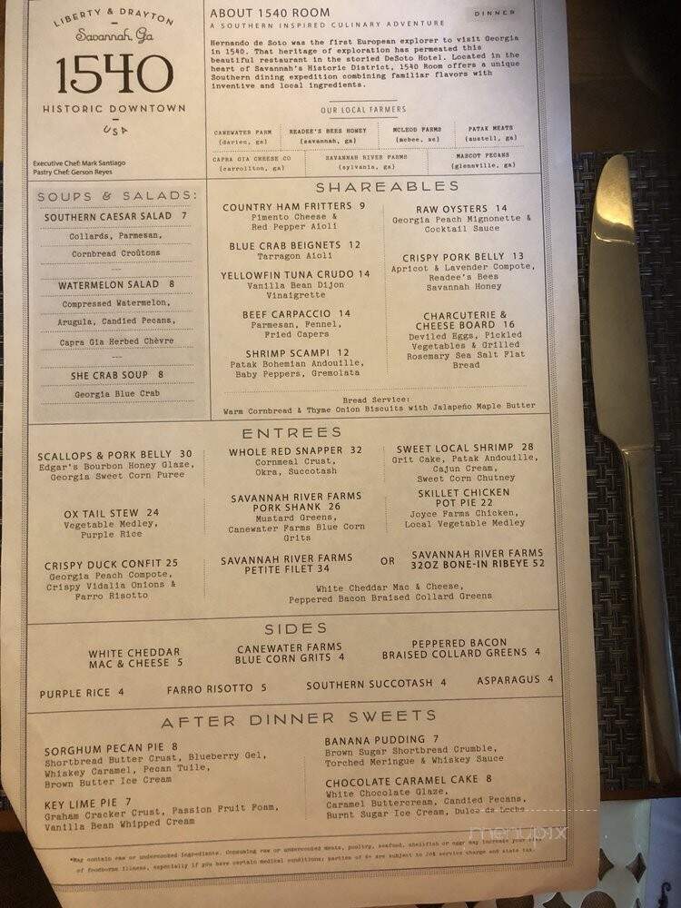 1540 Room - Savannah, GA menu_pic
