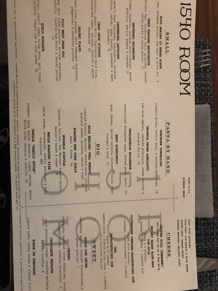 1540 Room - Savannah, GA menu_pic