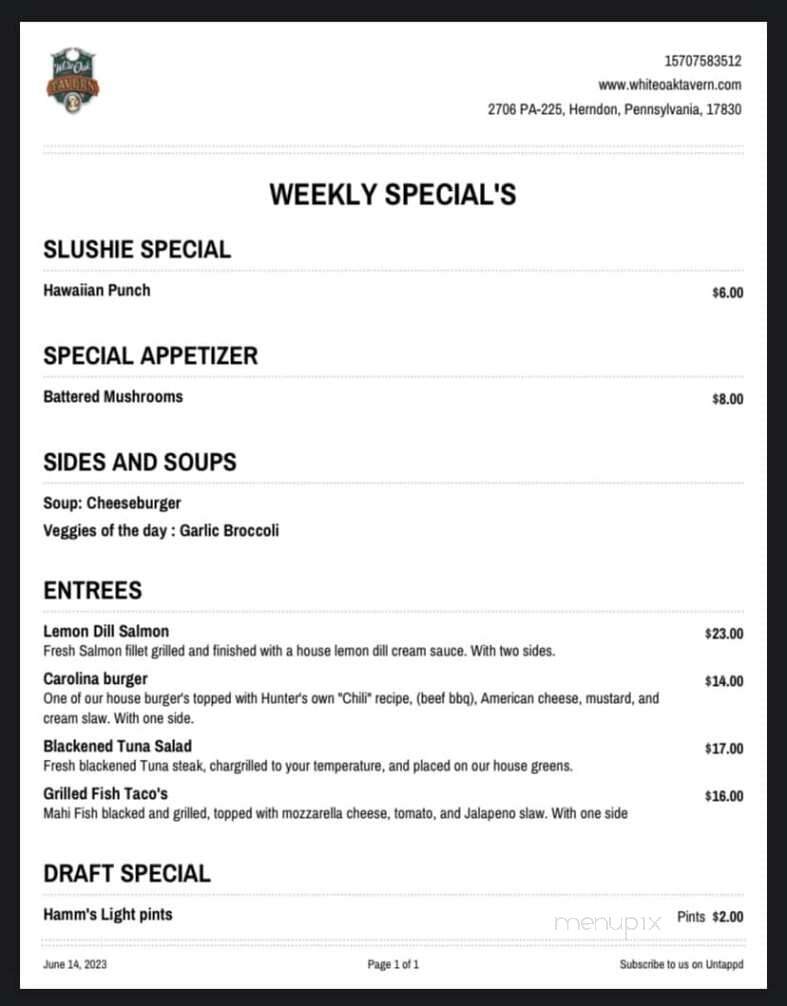 White Oak Tavern - Herndon, PA menu_pic