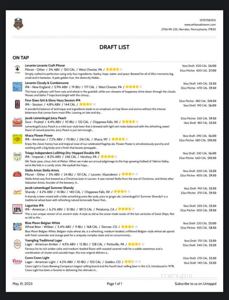 White Oak Tavern - Herndon, PA menu_pic