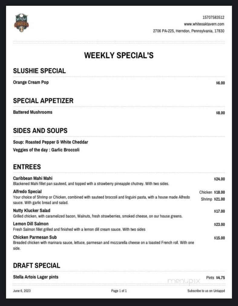 White Oak Tavern - Herndon, PA menu_pic