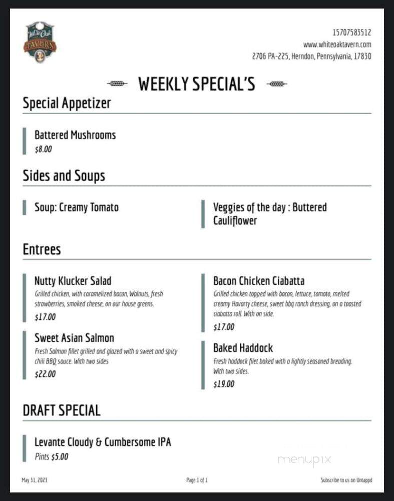 White Oak Tavern - Herndon, PA menu_pic