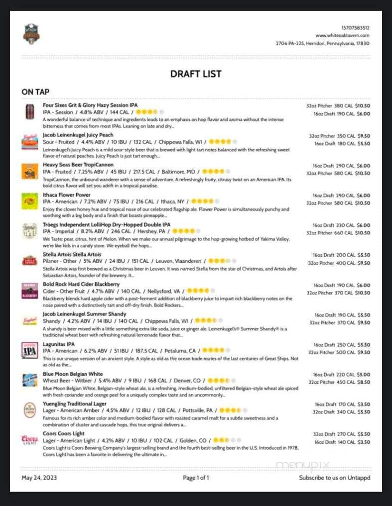 White Oak Tavern - Herndon, PA menu_pic