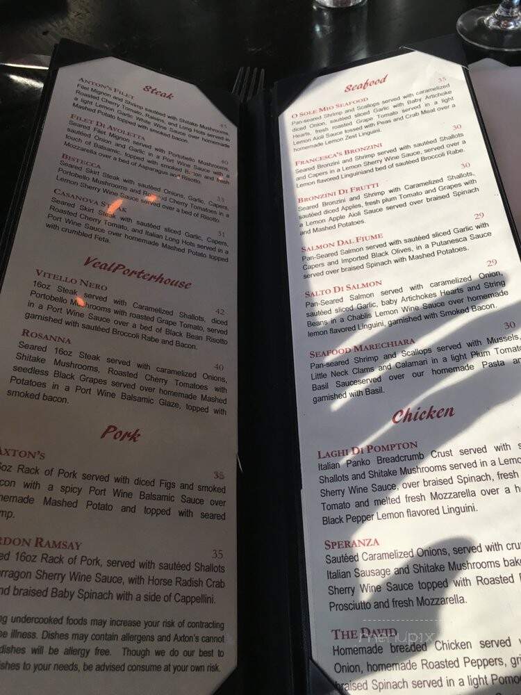 Axton's - Pompton Lakes, NJ menu_pic