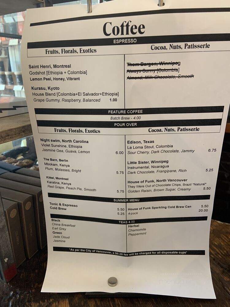 Revolver Coffee - Vancouver, BC menu_pic