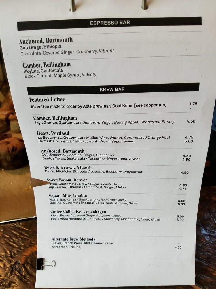 Revolver Coffee - Vancouver, BC menu_pic