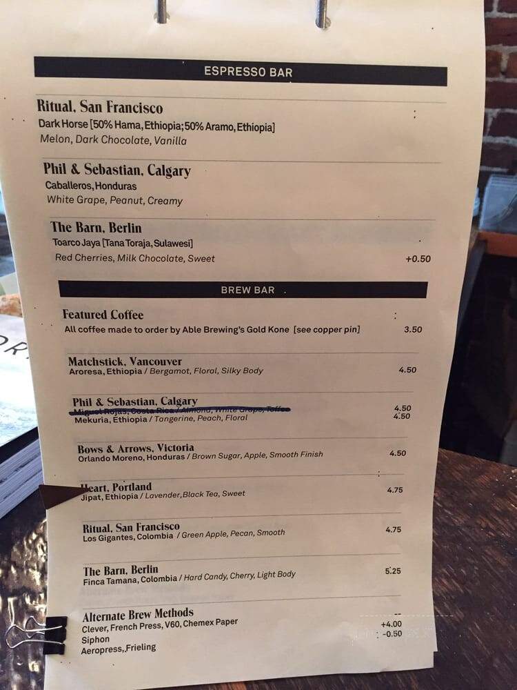 Revolver Coffee - Vancouver, BC menu_pic