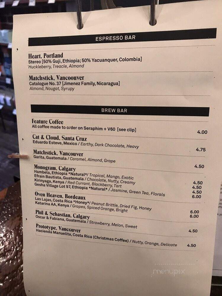 Revolver Coffee - Vancouver, BC menu_pic