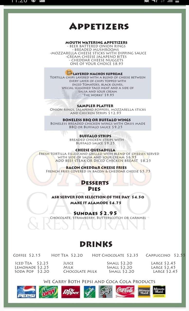 Oasis Casino - Butte, Mt menu_pic