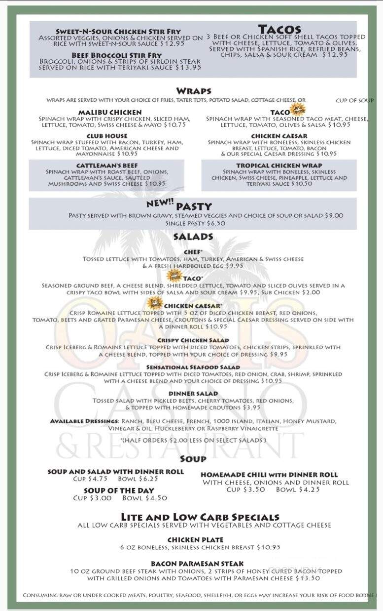 Oasis Casino - Butte, Mt menu_pic
