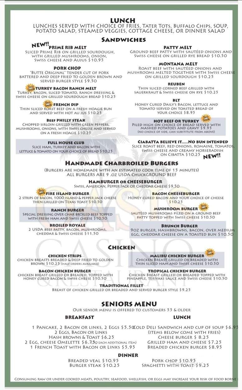 Oasis Casino - Butte, Mt menu_pic